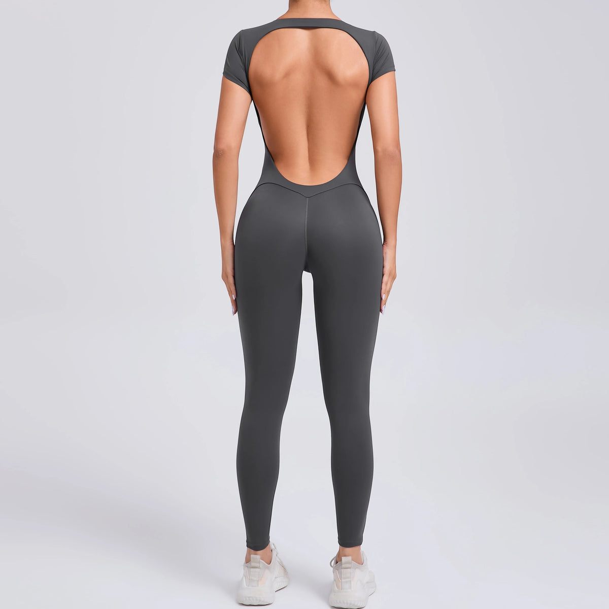 Short Sleeve Full Length Bodysuit For Activewear GRAY