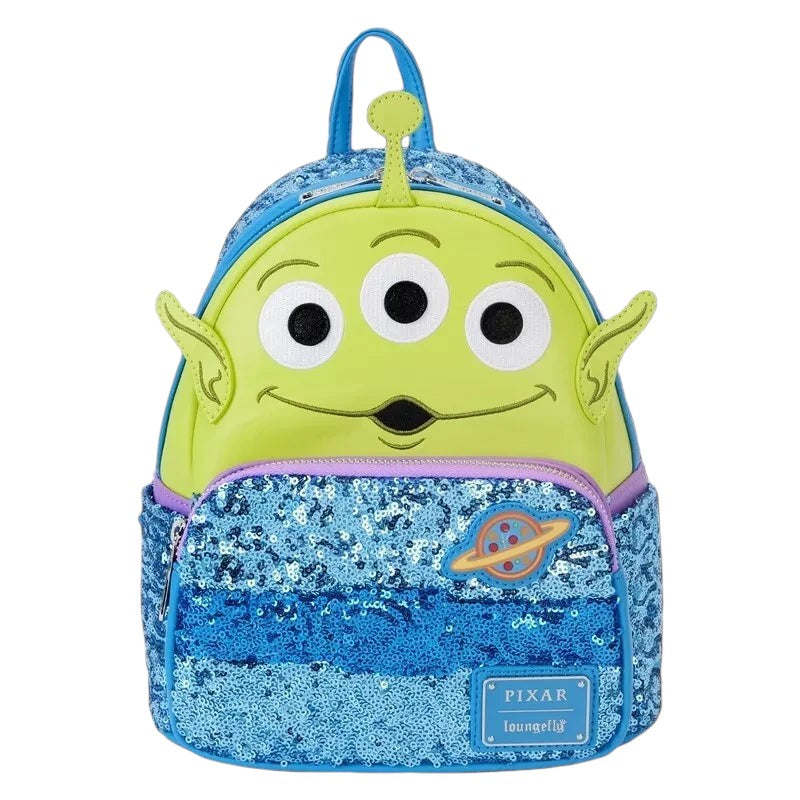 COMFORTHere Disney Pixar Toy Story Alien mini backpack with blue sequins and planet detail.