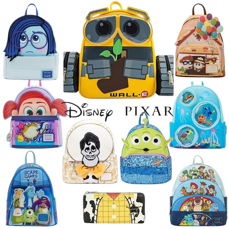 COMFORTHere is a collection of Disney Pixar character mini backpacks, including Sadness, WALL-E, Up house, Inside Out, Finding Nemo, Coco, Toy Story, Monsters Inc, and Toy Story.