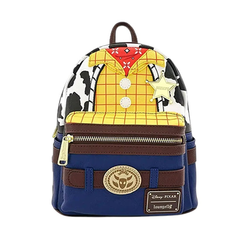 COMFORTHere Disney Pixar Woody cowboy costume mini backpack with sheriff star and buckle detail.