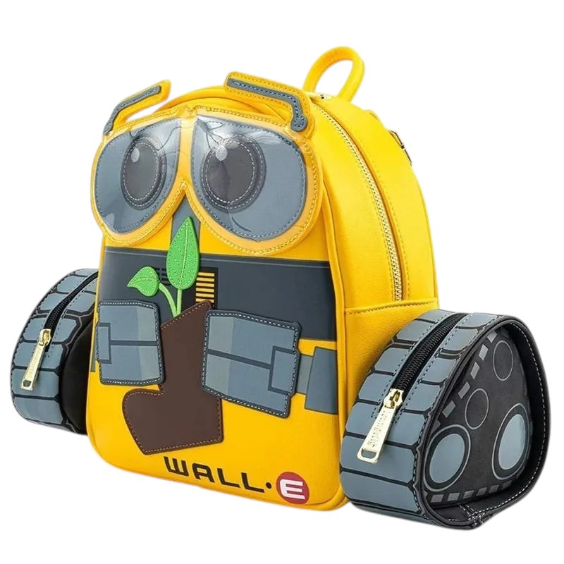 COMFORTHere Disney Pixar WALL-E mini backpack with plant detail and tank treads. Yellow faux leather.
