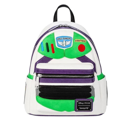COMFORTHere is the original image: Buzz Lightyear mini backpack with white, green, and purple details. Features Space Ranger and Lightyear patches.