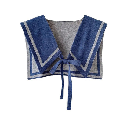 COMFORTHere knit sailor collar with blue and grey trim and tie closure. Detachable fake collar accessory.