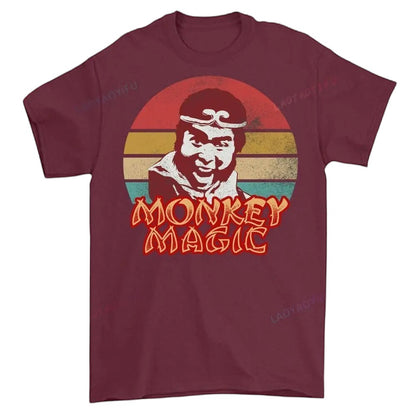 COMFORTHere Monkey Magic graphic t-shirt with a retro Monkey King illustration and distressed sunset.