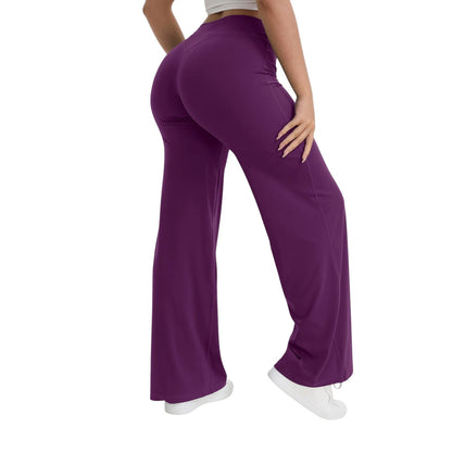 COMFORTHere NCLAGEN SoftMotion yoga pants in plum, straight leg, mid-waist, naked-feel nylon fabric.