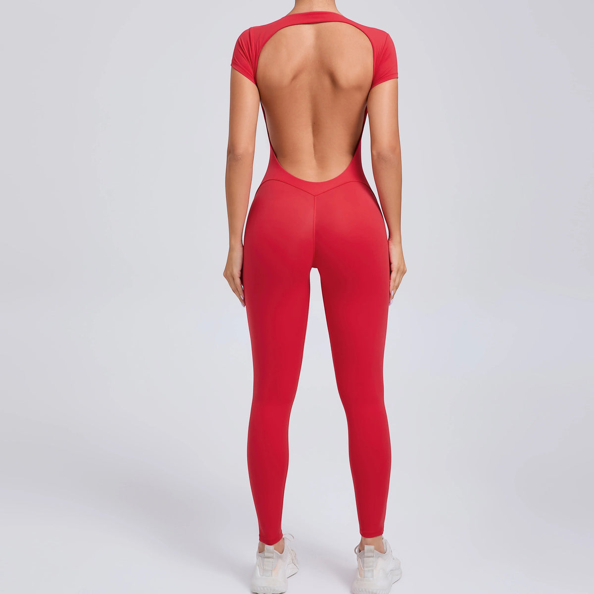 Short Sleeve Full Length Bodysuit For Activewear Red