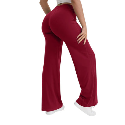 COMFORTHere NCLAGEN SoftMotion yoga pants in deep red, straight leg, mid-waist, naked-feel nylon fabric.