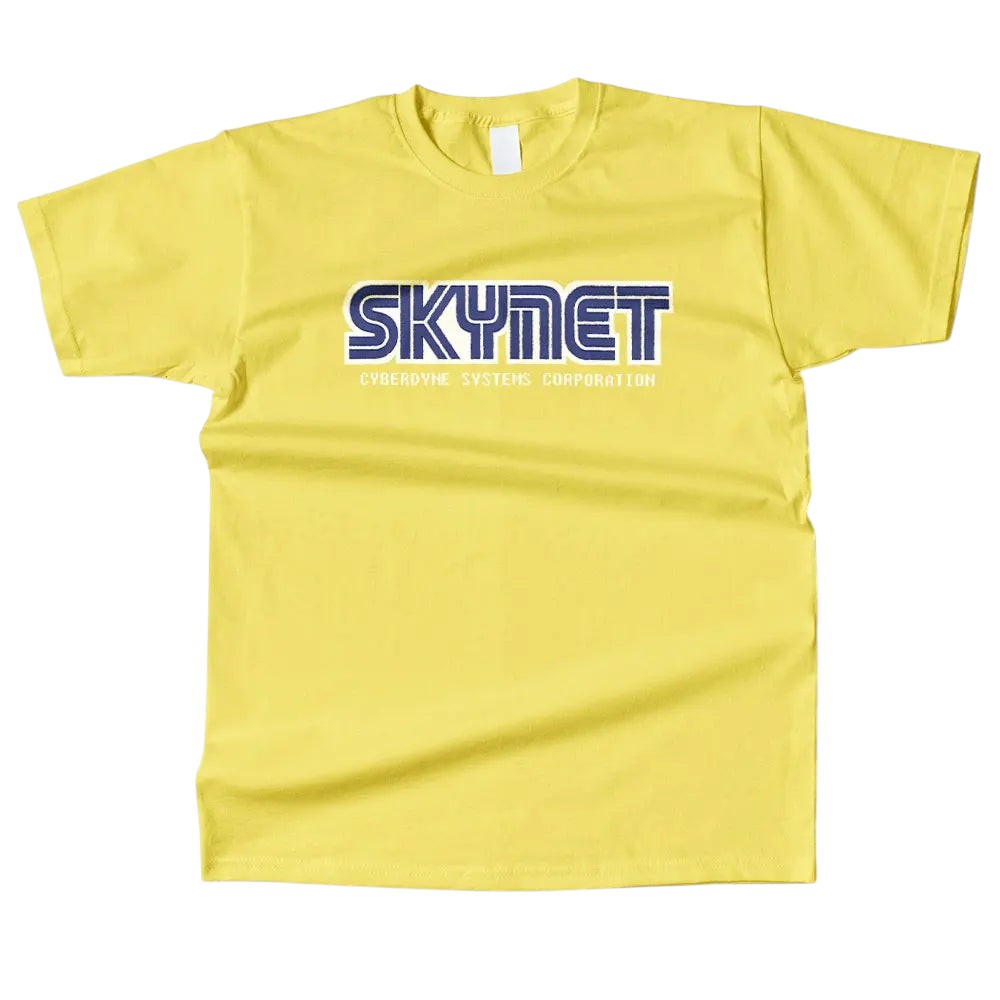 COMFORTHere Skynet Cyberdyne Systems Corporation logo t-shirt in yellow cotton.