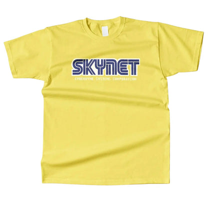COMFORTHere Skynet Cyberdyne Systems Corporation logo t-shirt in yellow cotton.