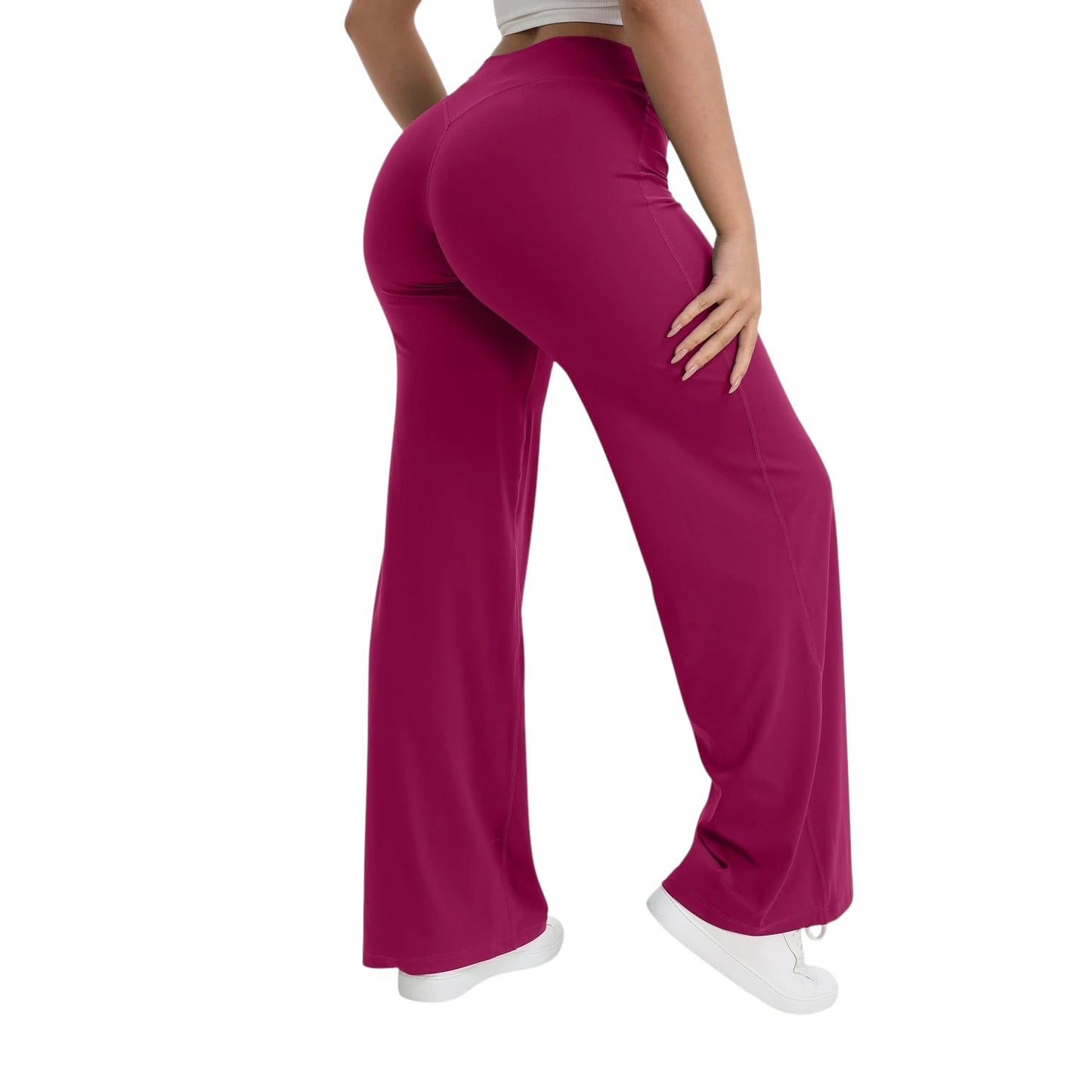 COMFORTHere NCLAGEN SoftMotion straight leg yoga pants in magenta, made of soft nylon fabric with a mid-waist elastic band.