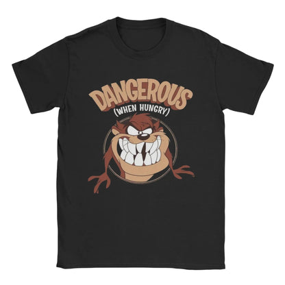 COMFORTHere Tazmanian Devil Dangerous When Hungry black cotton t-shirt with graphic print.