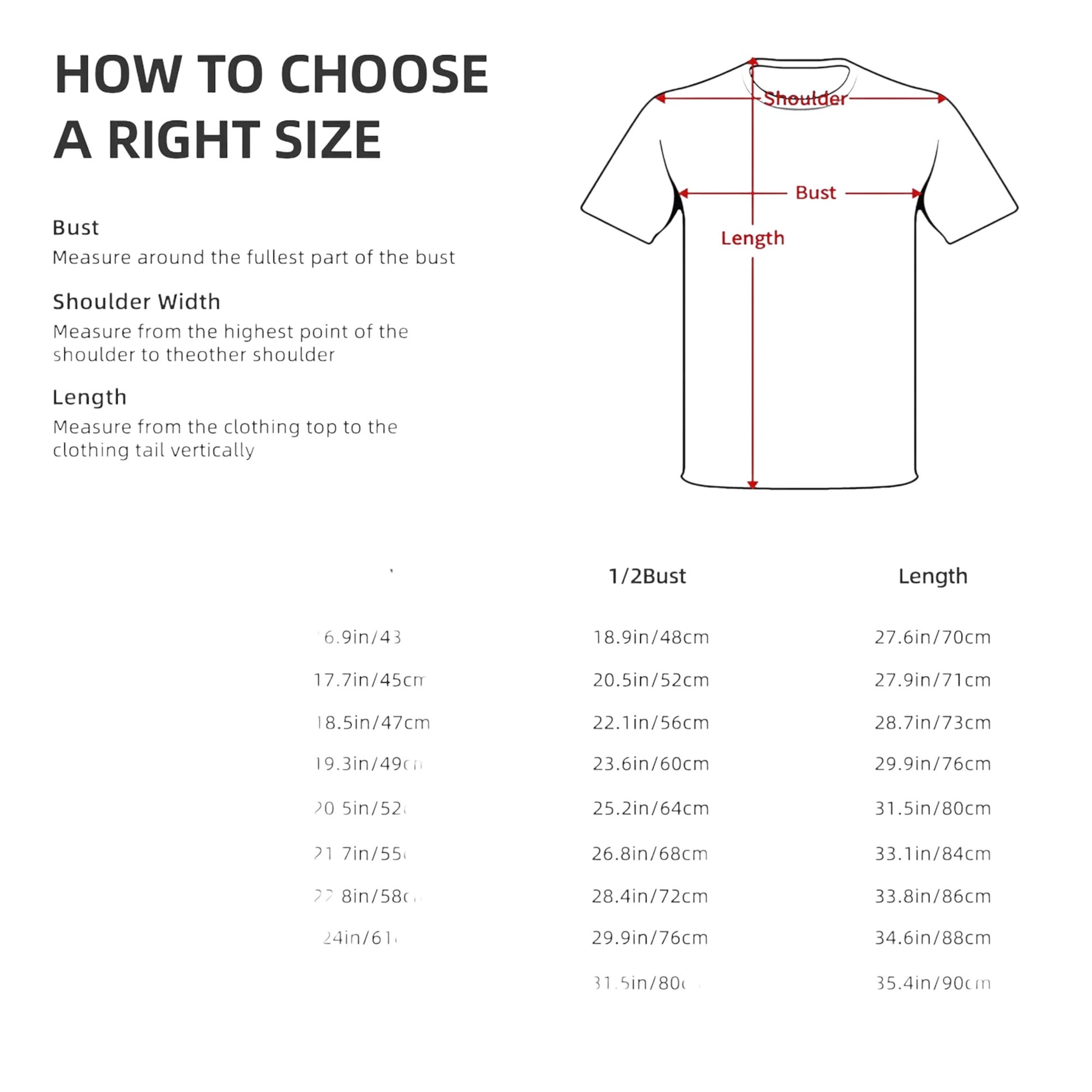 COMFORTHere Tazmanian Devil Dangerous When Hungry black cotton t-shirt size chart with bust and length measurements.