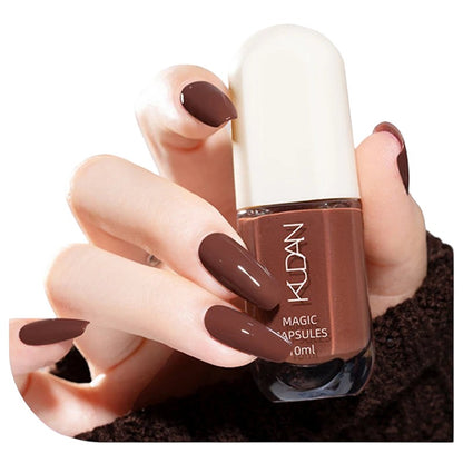 COMFORTHere Water-Based Peel Off Nail Polish in a rich chocolate brown shade. 10ml bottle.