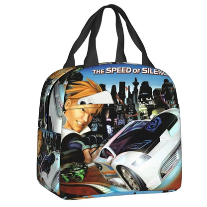 COMFORTHot Wheels insulated lunch bag with a graphic of a character and race cars, featuring "The Speed of Silence" text.
