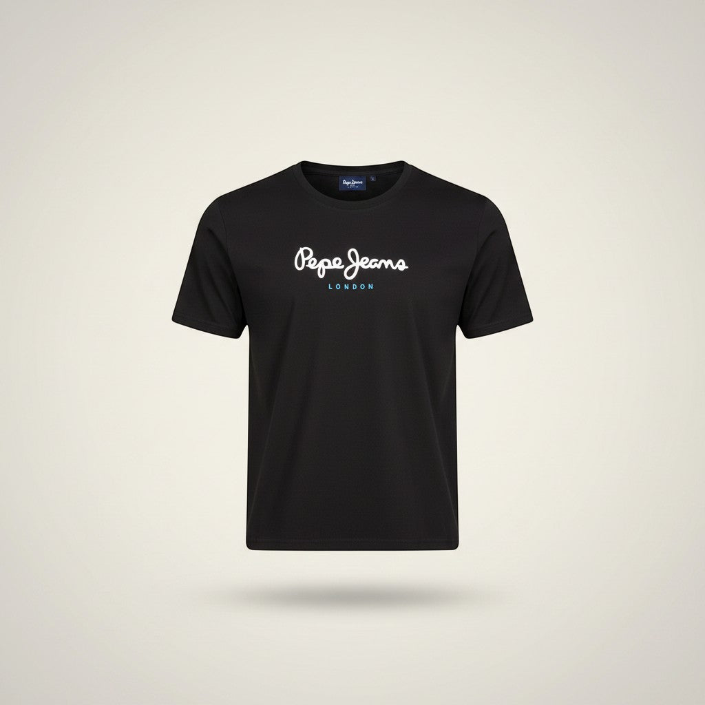 COMFORTS black short sleeve cotton t-shirt with Pepe Jeans London logo on chest.