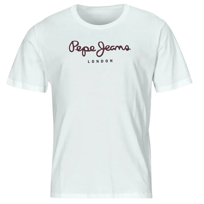 COMFORTS white cotton t-shirt with Pepe Jeans London logo graphic on chest. Relaxed fit, crew neck, short sleeves.