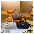 Mini Vintage Boston Women's Quilted Pillow Shoulder Bag Retro Monogram Crossbody Stylish Handheld Diaper Bag