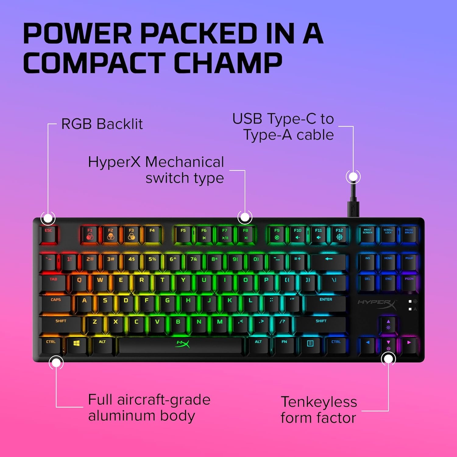 Alloy Origins Core Tenkeyless Mechanical Gaming Keyboard with RGB LED Backlighting, Customizable Software Controls, and Linear  Red Switches - Black