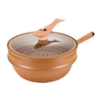 Iron Wok with Lid Non Stick Clay Wok with Steamer Basket Clay Wok Miccro Pressure Wok Multifunctional Household Frying Pan